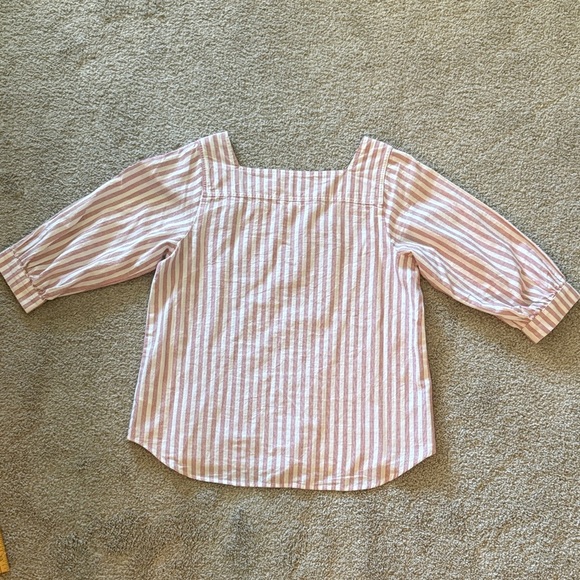 Striped Red and White Square Neck 3/4 sleeves, Cotton and Linen NWOT - Picture 12 of 13